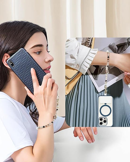 Marble Beaded Phone Wrist Strap,Detachable Phone Bracelet Strap with Tether Tab,Hands-Free Wristlet Strap (Khaki)