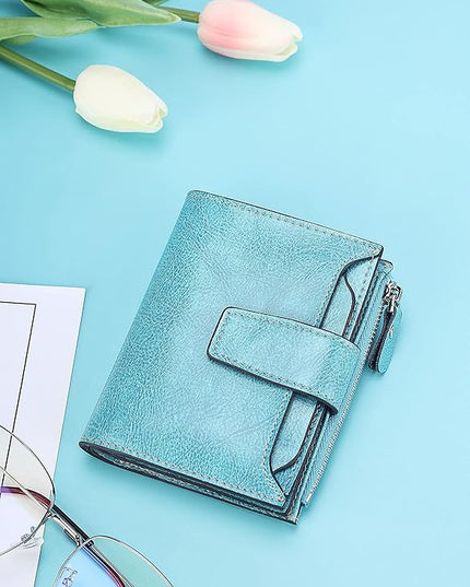 Lavemi Small Compact Women Wallet RFID Blocking Genuine Leather Bifold Purse with ID Windows
