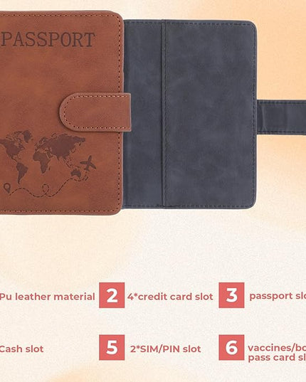 2 Pack Passport Holder for Travel, Passport Wallet Cover Case Waterproof RFID Blocking Passport Holder with Pen Holder Travel Essential, Passport Book Holders for Women and Men(C)