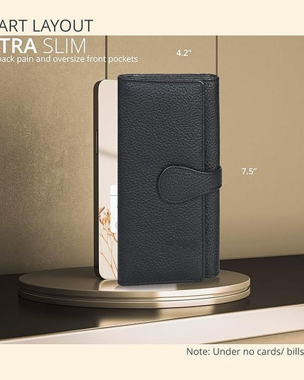 Real Leather Women Wallet Leather with RFID Blocking -Trifold Card Holder Designer Ladies Clutch with ID Window Wallets