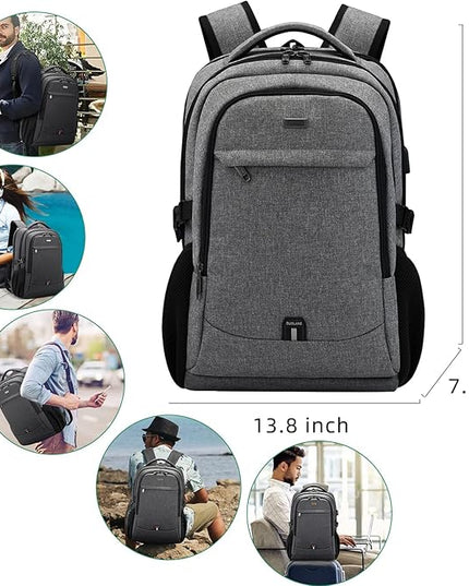 DUSLANG 17 Inch Travel Laptop Backpack Water Resistant College Backpack for Men Laptop Bag with USB Charging Port,Light Grey