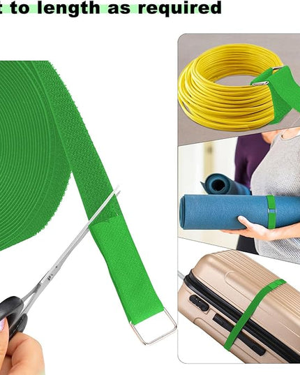1"x16ft Hook and Loop Straps with 25 Metal Buckles, Adjustable Fastening Cable Straps, Cut-to-Length Cinch Strap, Reusable Nylon Securing Cord Ties for Organizer or Storage, 1 inch Wide,Green