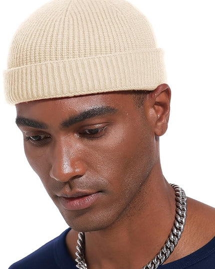 vidsel Thin Wool Fisherman Beanie Hat for Men Women Fall Winter,Short Knit Cuffed Fashion Trawler Skull Cap,Watch Cap
