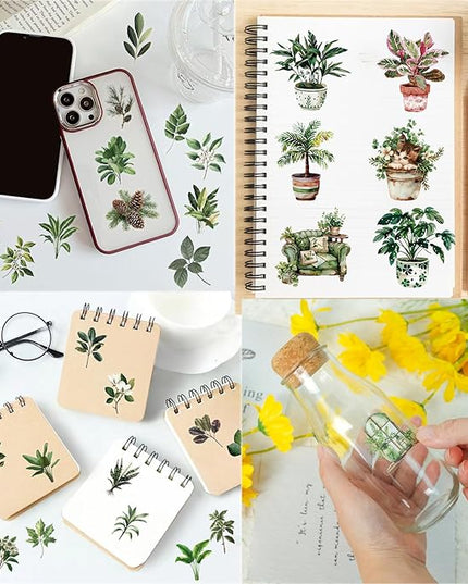 100PCS Green Plant Transparent Stickers,Potted Plant Floral Decals Stickers for Scrapbook Laptop Water Bottles Phone Guitar Decals for Adults (Green Plants)