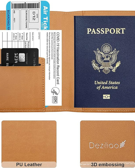 Deziliao Passport Wallet, Faux Leather, Lightweight, Waterproof, Rfid Blocking, Slim, Brown