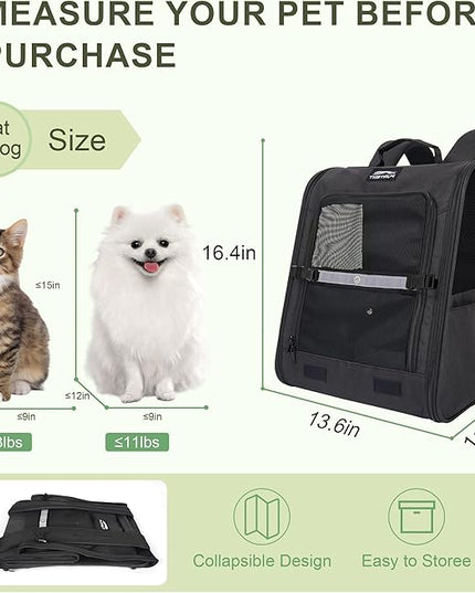 Dog Carrier Backpack for Cats and Puppies,up to 13 lbs,Portable and Breathable Mesh, Storage Pockets, and Built-in Safety,Pet Carrier for Hiking and Outdoor Use,Black