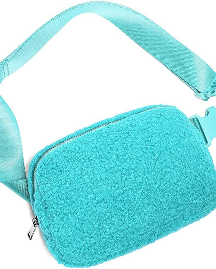 Gitus Fleece Belt Bag Sherpa Fanny Pack Crossbody Bags for Women Fashion Waist Packs with Adjustable Strap for Gym Travel Hiking Running Trending Gifts for Teen Girls Women Men (Lake Blue)