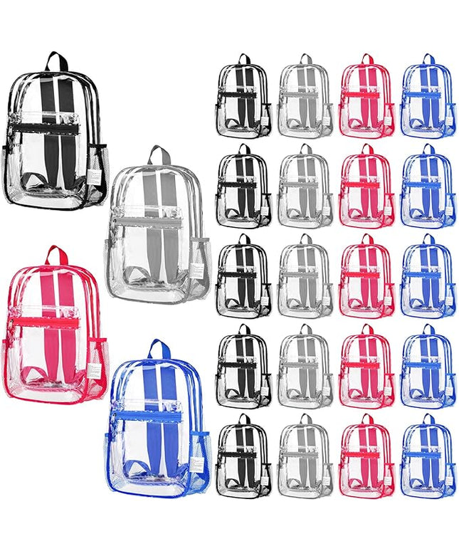Silkfly 24 Pack Clear Backpacks Bulk PVC Transparent Bookbags Heavy Duty See Through Bags with Pockets for Stadium Work Travel (15 x 11 x 5.2 Inches)
