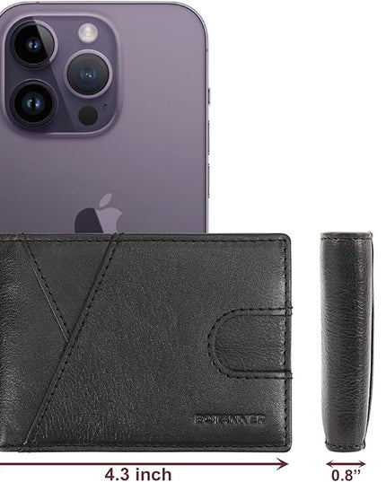 BOTANNER Genuine Leather Mens Bifold Wallet RFID Blocking 7 Credit Card Slots 1 ID Window 1 Section for Bills 2 Additional Slots | Jet black
