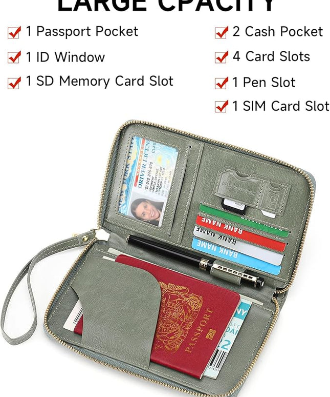 Leather RFID Blocking Passport Holder Travel Wallet, Passport Cover/Travel Wallet for Women/Men with
