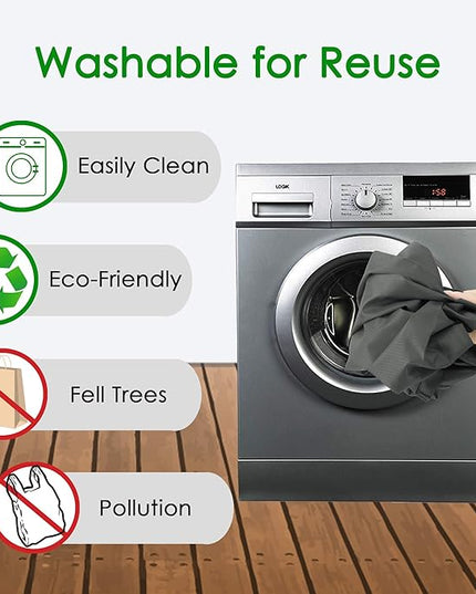 BeeGreen Grey Reusable Shopping Bags Wholesale Gray Reusable Grocery Bags Bulk Foldable-Machine Washable with Zipper Storage Pouch 20 Pieces