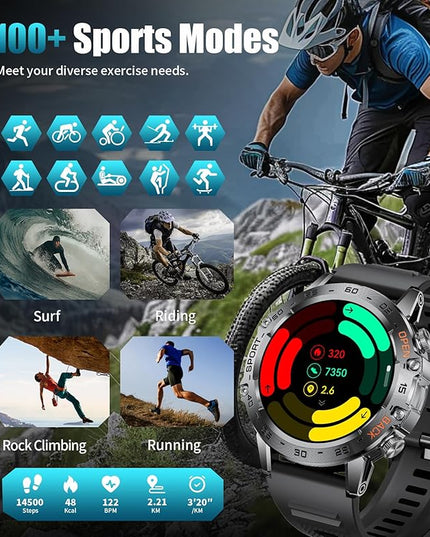 SUNKTA Smart Watch for Men(Answer/Dial Calls),1.45'' AMOLED/100 Sports Modes, 5ATM Waterproof Fitness Watch with Heart Rate/SpO2/Sleep Tracker for Android and iOS,530MAH Smartwatch Black