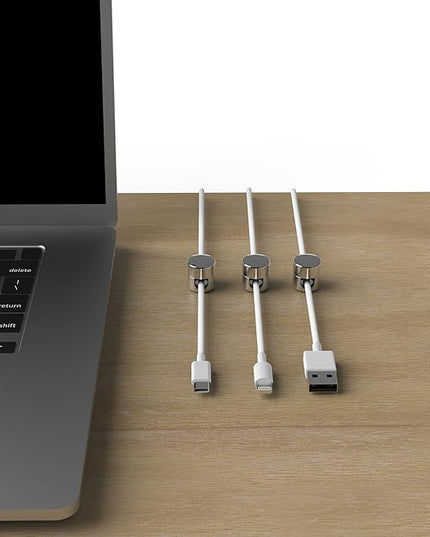Cable Anchors for Desk Organization | Premium Aluminum Cord Organizers | Charger + Cable Management Clips for Home & Office | Stylish, Sturdy, & Functional | (3 Pack) (Silver)