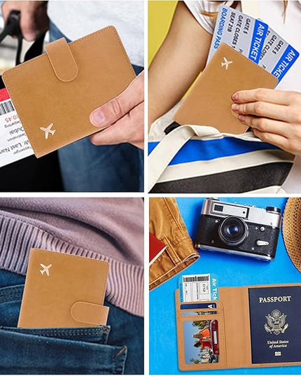 Deziliao Passport Wallet, Brown, Unisex, Faux Leather, Lightweight, Waterproof, RFID Blocking, Slim, 20W