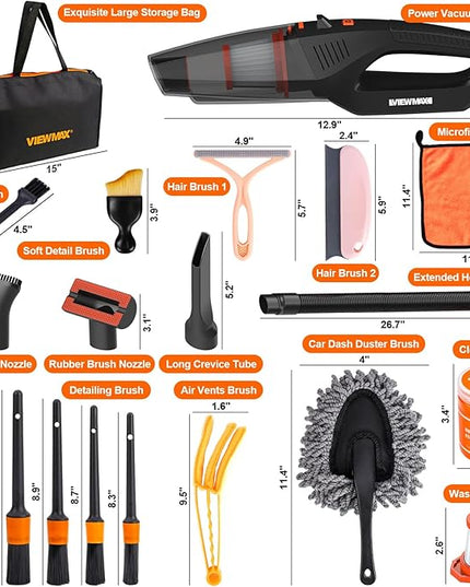 Car Cleaning Kit 19Pcs, Car Interior Detailing Kit with 12000PA High Power Handheld 12V Corded Vacuum, Detailing Brush Set, Cleaning Gel, Complete Car Vacuum Cleaner with Storage Bag for Men & Women