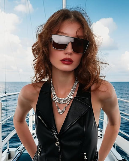 FEISEDY Sunglasses for Women Men, Fashion Mirrored Single Lens, Driving Beach Sunnies UV400 Shades B2996