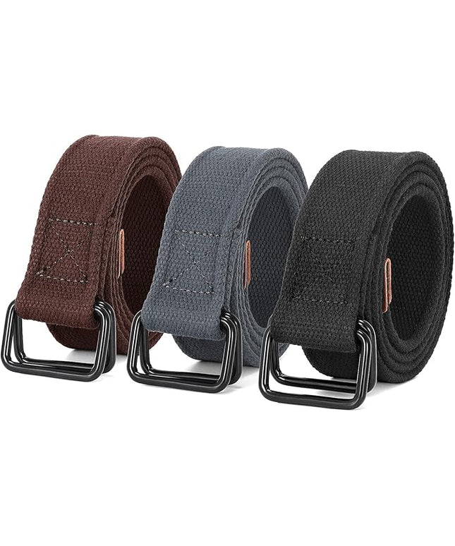 JASGOOD Men Canvas Fabric Belts Casual Web Cloth Belts with Black Double Ring Buckle 2 Pack