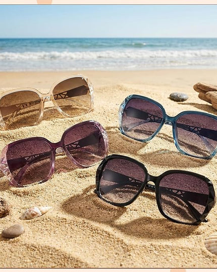 DragonflyDreams 4 Pcs Women Large Sunglasses, UV 400 Glasses Oversized Classic Trend Ladies Sunglasses Sparkling Large Frame