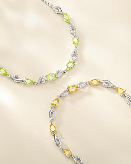 FANCIME Birthstone Teardrop Tennis Bracelet for Women, Sterling Silver 9x7mm main Gemstone Bolo Adjustable Chain Bracelet Fine Jewelry Birthday Gifts for Women Mom Wife Her