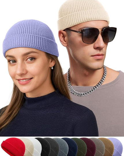vidsel Thin Wool Fisherman Beanie Hat for Men Women Fall Winter,Short Knit Cuffed Fashion Trawler Skull Cap,Watch Cap