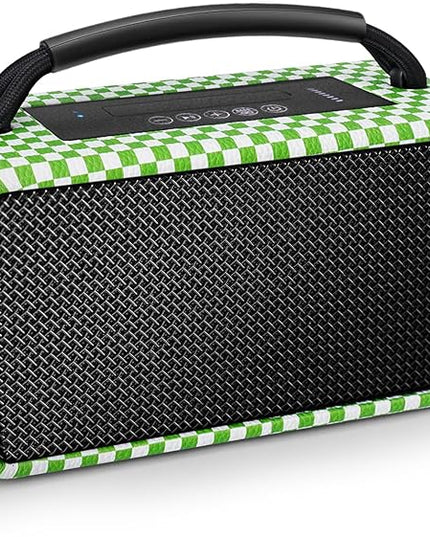 DINDIN Portable Bluetooth Speaker: 80W (Peak), 20H Playtime, Loud Wireless Wood Speakers with Bass, AUX and USB Input, Subwoofer, TWS Pairing, Vintage Speaker for Outdoor, Home, Office (White+Green)