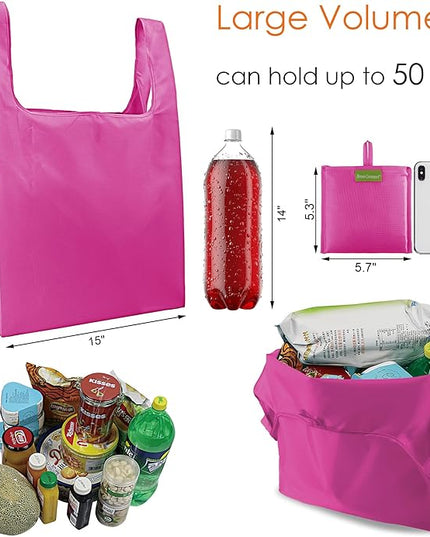 BeeGreen Cerise Reusable Grocery Bags Wholesale Reusable Kitchen Bags Bulk Foldable-Machine Washable with Zipper Storage Pouch 50 Packs
