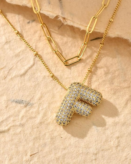 LUCA SMITH Initial Necklaces for Women, Dainty Balloon Bubble Letter, Name Letter Alphabet Pendant Layered Choker Chain Jewelry Gift