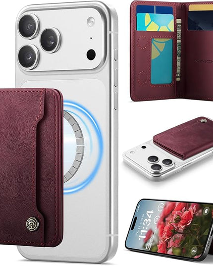 Vinich for MagSafe Wallet Magnetic RFID Blocking Card Holder Compatible with MagSafe Phones and Cases, Strong Magnet Minimalist Phone Wallet for iPhone 17/16/15/14/13/12/Pro/Max/Plus, Burgundy