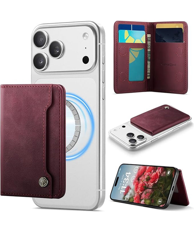 Vinich for MagSafe Wallet Magnetic RFID Blocking Card Holder Compatible with MagSafe Phones and Cases, Strong Magnet Minimalist Phone Wallet for iPhone 17/16/15/14/13/12/Pro/Max/Plus, Burgundy