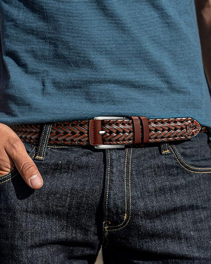 BULLIANT Mens Belts,Leather Woven Braided Belts for Gift Men Casual Jeans Golf