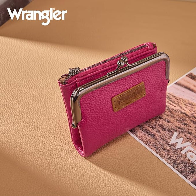 Montana West Wrangler Women's Wallet RFID Blocking Wallets Small Bifold Credit Card Holder with Kiss Clasp Hot Pink