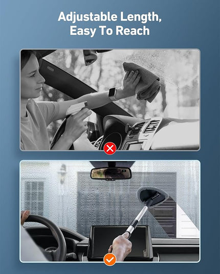 AstroAI Windshield Cleaner Tool, Car Interior Window Detailing Cleaning Kit with Extendable Handle and 4 Easy-to-Install Reusable Microfiber Pads, Auto Glass Wiper Brush Kit for Car&Home, Gray, 21in