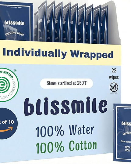 100% Water & Cotton Wet Wipes Travel Size - Individually Wrapped - Fragrance & Preservative-Free for Baby, Women & Sensitive Skin - Gentle Hand, Face, Body & Feminine Care - 220 Count