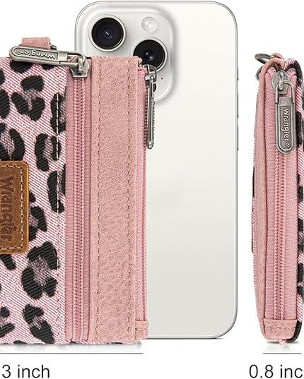 Montana West Wrangler Small Wallet for Women Leopard Print Wristlet Wallets Mini Change Pouch Pink