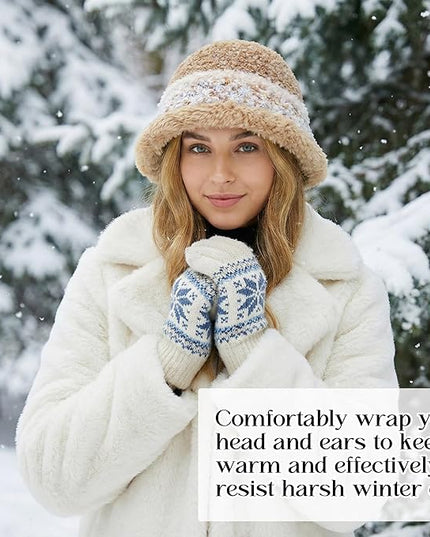 YI HENG MEI Women Knit Bucket Hat, Fluffy Winter Fisherman Hat Fuzzy Soft Warm Beanie Caps Women Cloche Caps Warm Bowler Hats