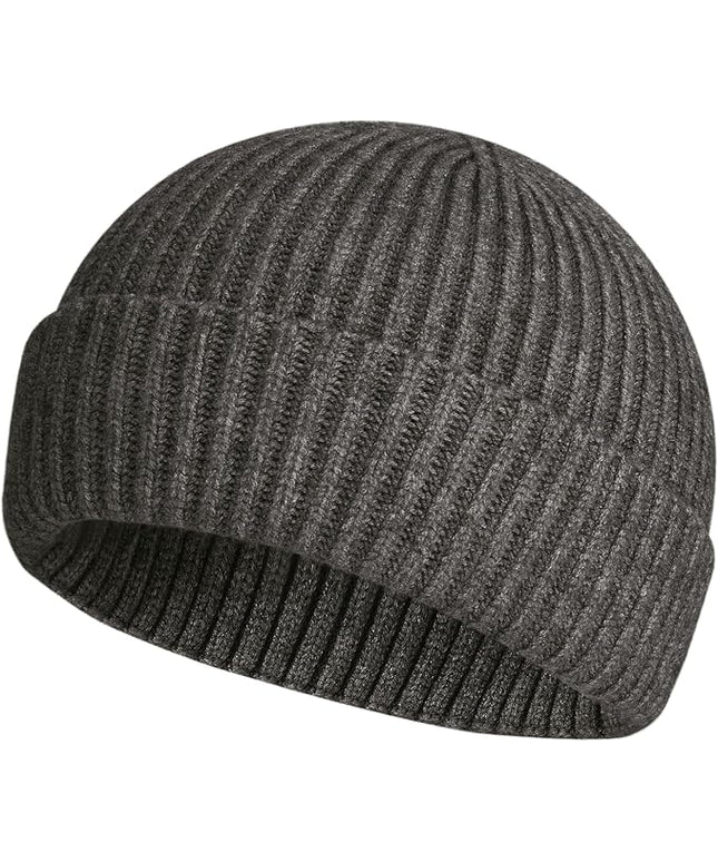 ROYBENS Swag Wool Knit Cuff Short Fisherman Beanie for Men Women, Winter Warm Hats