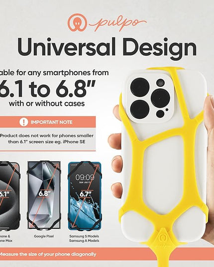 Pulpo Safety Cell Phone Lanyard Yellow Fits Smartphones 6.1" to 6.8” - Anti Theft Phone Strap for Men & Women, Lanyards for Phones, Hiking Phone Holder & Cellphone Lanyard,Silicone Crossbody Straps