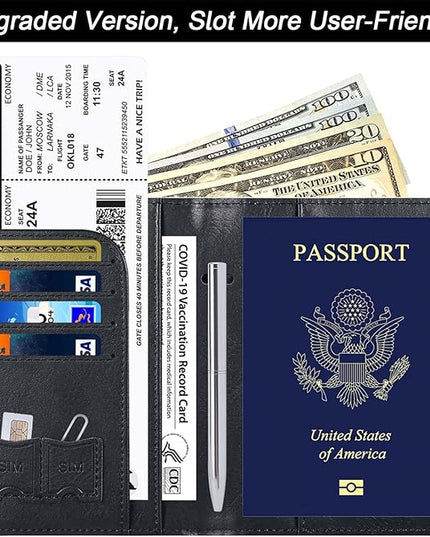 Passport Holder Cover Wallet Travel Essentials Leather Rfid Blocking Case Vacation Luggage Must Haves Travel Accessories for Men Women (116#Black)