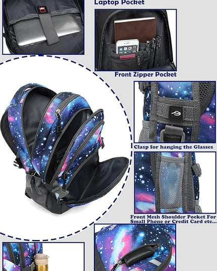 ProEtrade Backpack Bookbag for College Laptop Travel,Fit Laptop Up to 15.6 inch with USB Charging Port Multi Compartment Anti theft, Gift for Women Men (Galaxy)