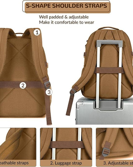 Lohol Water Resistant Daypack with Mulitiple Pockets for Travel Outdoor College, 15.6 inch Laptop Backpack for Men and Women (Brown)