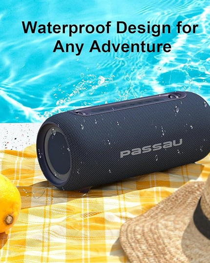 Passau Portable Bluetooth Speakers 40W Peak Loud Stereo Sound, Passive Radiators-Deep Bass, All Day Playtime, Adjustable Strap, BT5.3, IPX5 Wireless Speaker RGB Lights for Indoor Outdoor-Blue