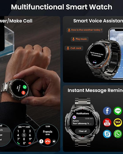 KOSPET Tank T3 Ultra 2 GPS Smart Watch for Men, Extra-Long Battery, Full Stainless Steel Body Rugged Smartwatch with Bluetooth Calling, Pressure&Altitude&Compass, 1.43" AMOLED Display(2 Bands)
