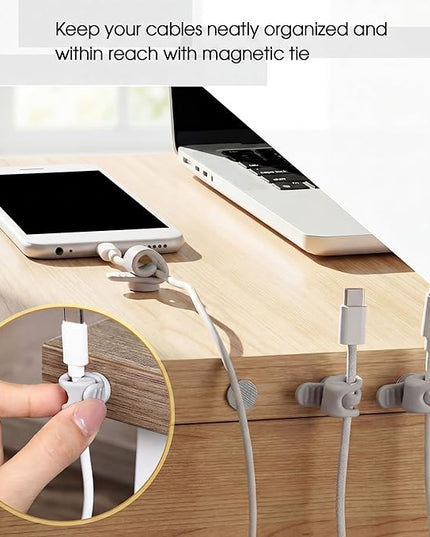Geelin 10 Pack Magnetic Silicone Cable Ties bulk Reusable Cable Organizer Straps for Cord Management Magnetic Wire Ties for USB Cables Headphones Charger Cords Curtain Towel Straps(Gray)