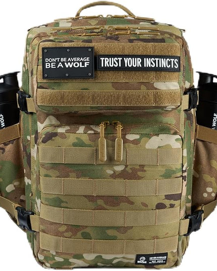 WOLFpak 35L Athletic Gym Backpack - Durable 1000D Waterproof Oxford Material with MOLLE Webbing, Laptop Pocket & Dual Cup Holders, Durable Fitness/Travel/Military Daypack (OCP Camo)