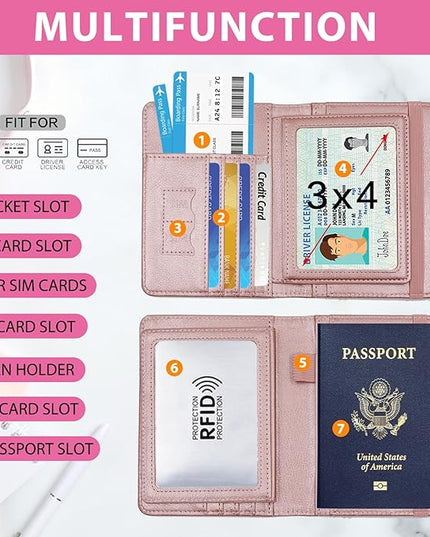 Melsbrinna Rfid Passport Holder for Travel women/Men, Cute Passport Wallet Rfid Blocking Card Slots, Rfid Passport Cover/CaseTravel Wallet, Passport Book Holder (1, Pink2)