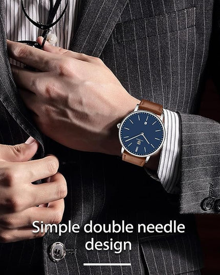 L LAVAREDO Watch for Men, Extremely Thin Mens Watches Minimalist Analog Men's Leather Wrist Watches with Time/Date, Birthday Gift for Men Boyfriend