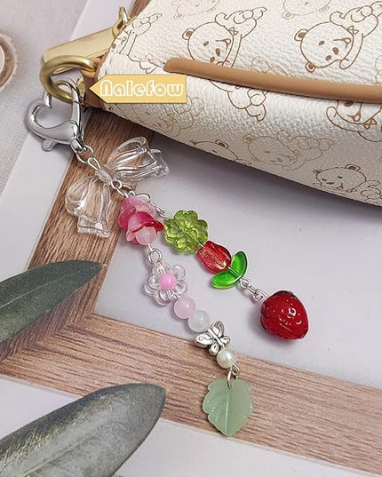 Keychain Bag Accessories Cute Cherry Strawberry Flower Keychains Accessories Decor for Keys Bags Purses Gift