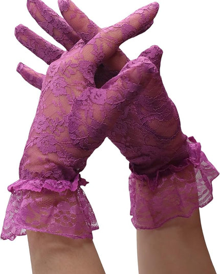ATHX Women's Lace Floral Opera Tea Party Gloves 80s Wrist Length Bridal Wedding Prom Gloves Costume Accessories