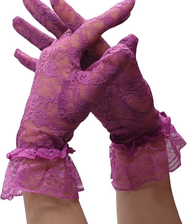 ATHX Women's Lace Floral Opera Tea Party Gloves 80s Wrist Length Bridal Wedding Prom Gloves Costume Accessories
