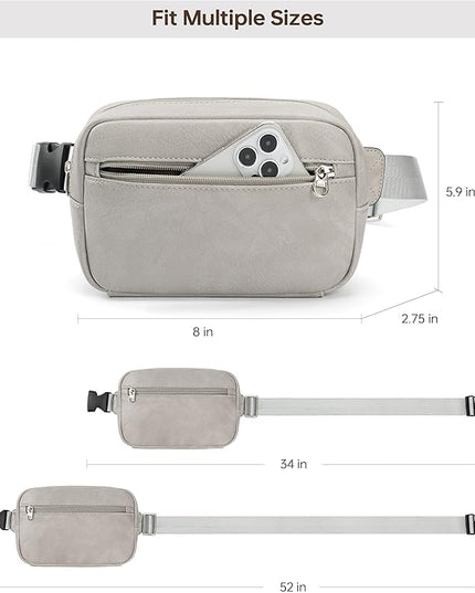 GOINSOUND Vegan Leather Men's Women's Outdoor Sports Waist Bag Fanny Packs with Adjustable Strap for Travel, Hiking, Climbing, Jogging, Hiking - Light Grey